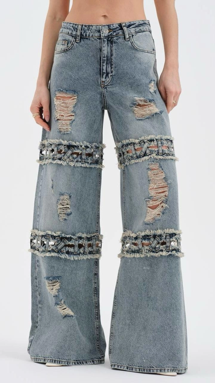 Palazzo köprülü yırtık lazer kot