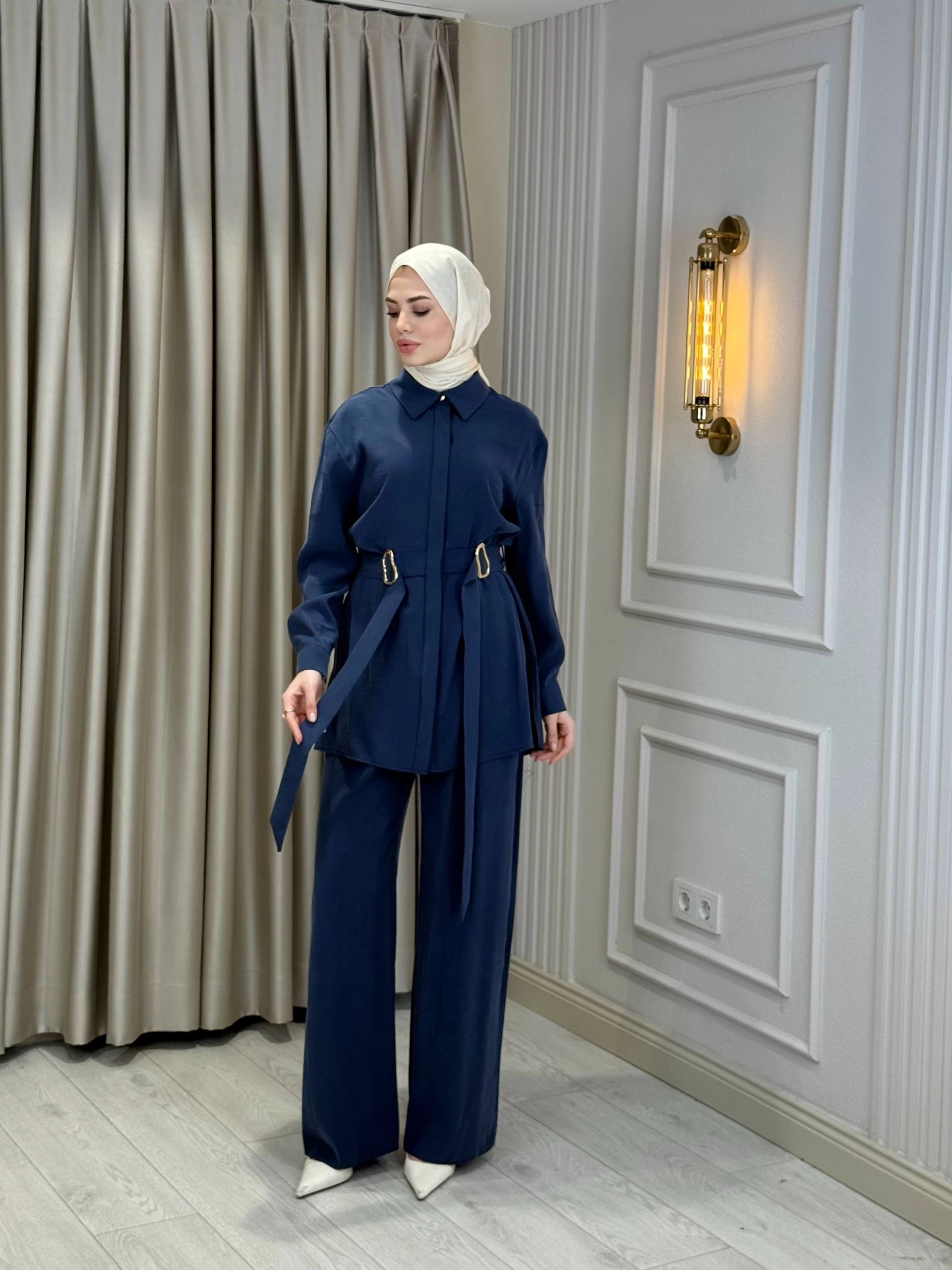 Jupe Tencel Suit with Waist Buckle