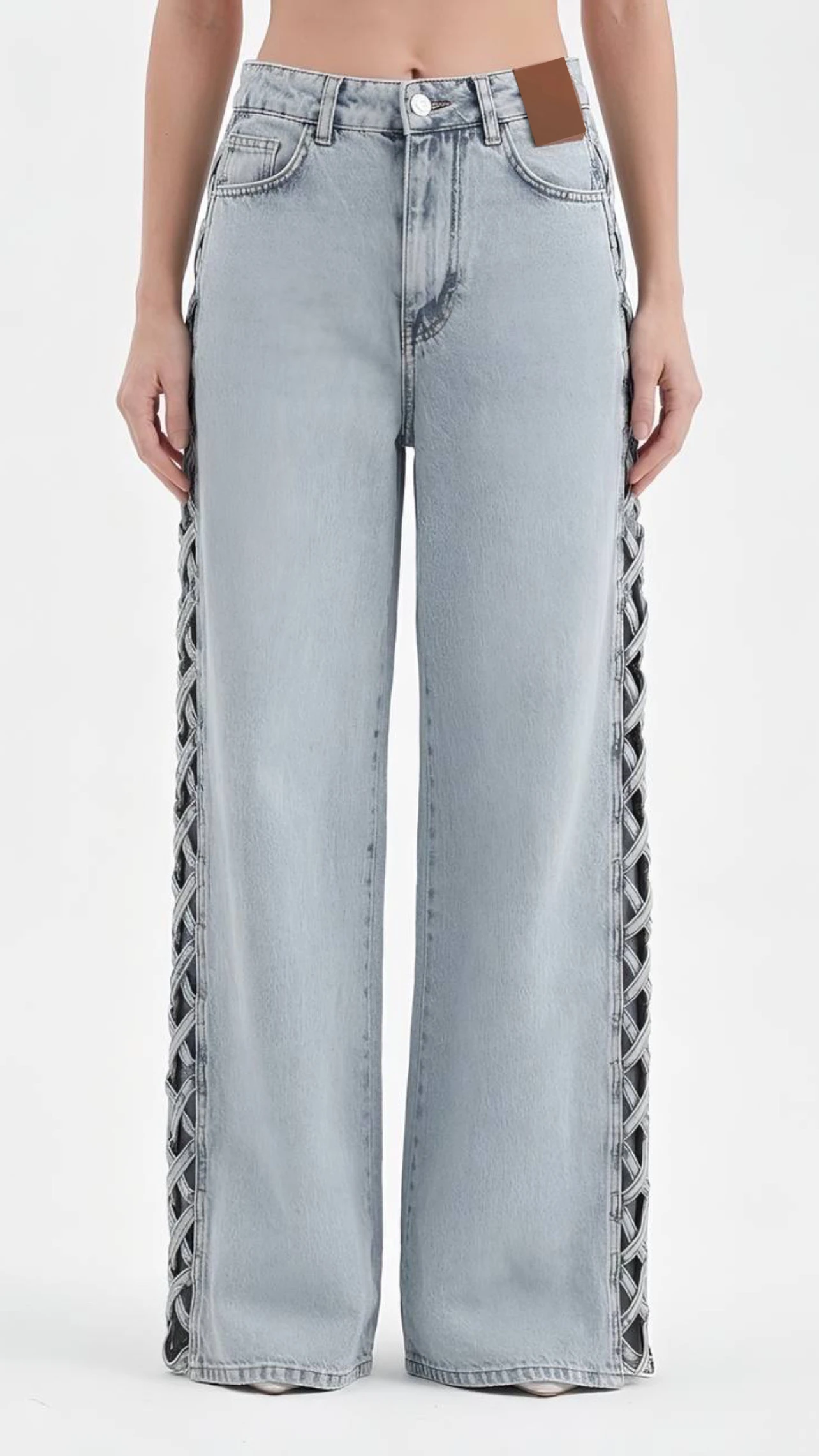 Yanları Boş Örgülü Palazzo Pantolon