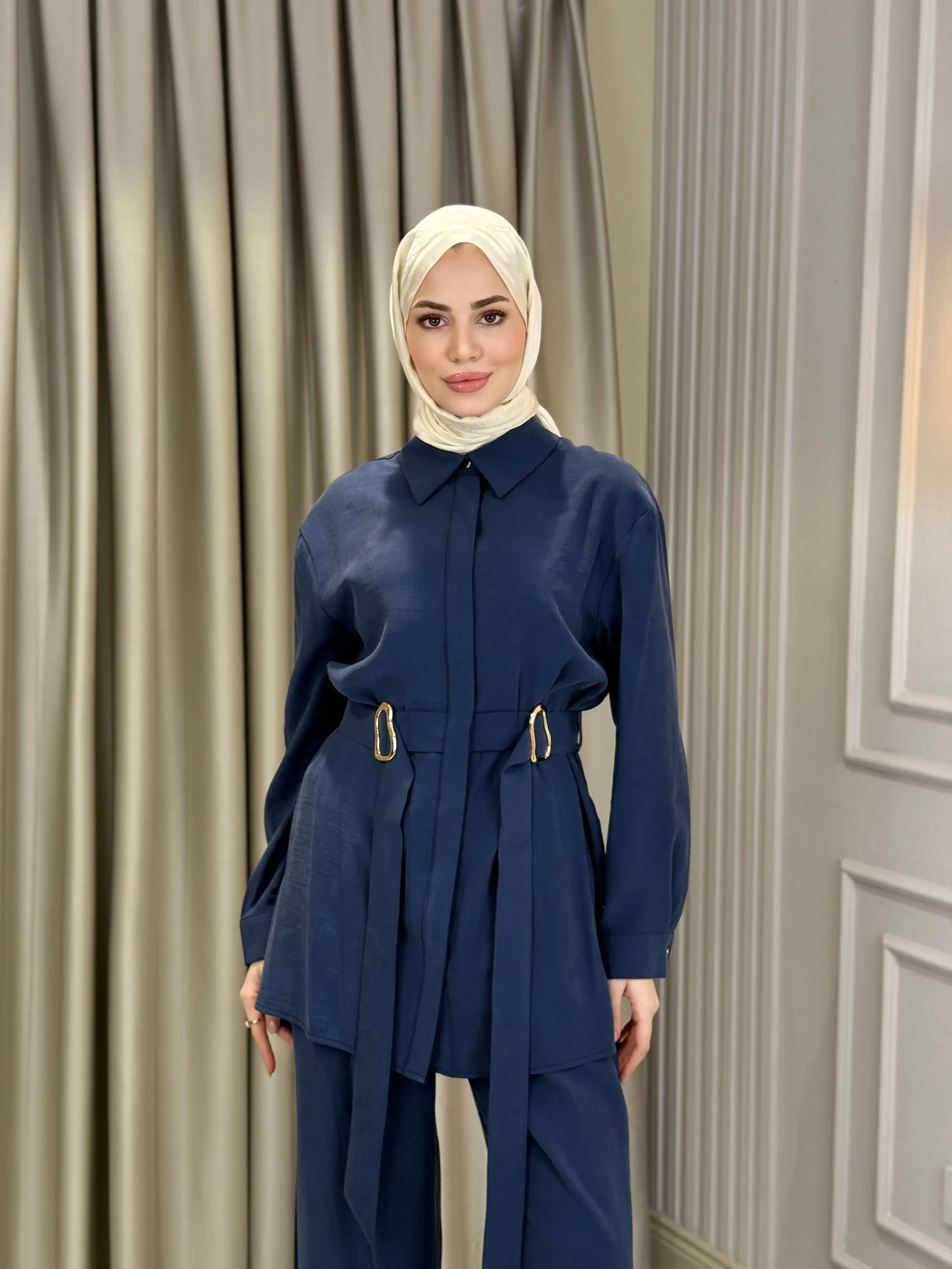 Jupe Tencel Suit with Waist Buckle