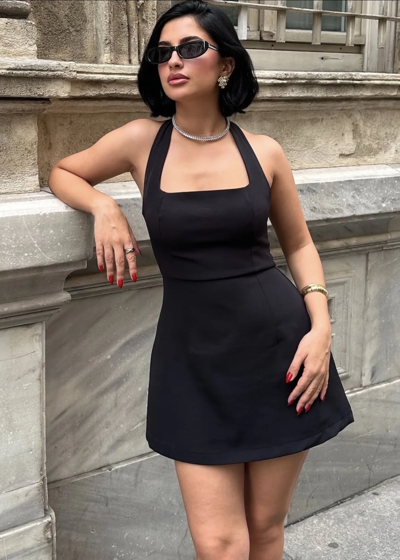 Halter Neck Square Neck Mini Dress
