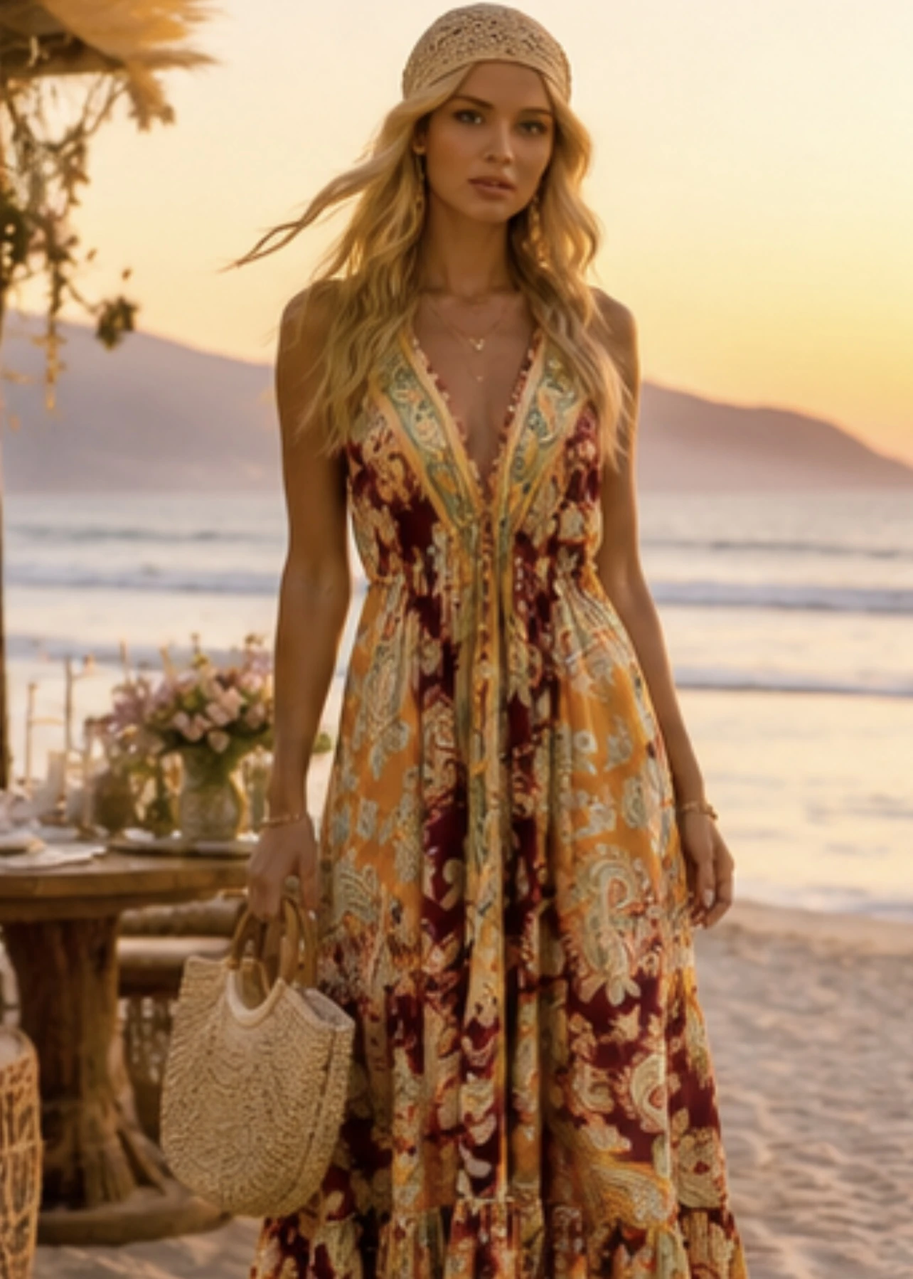 Low-cut Bohemian Dress