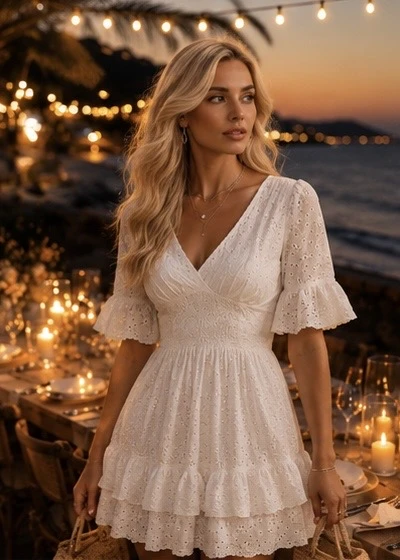 V-Neck Mini Lace Dress