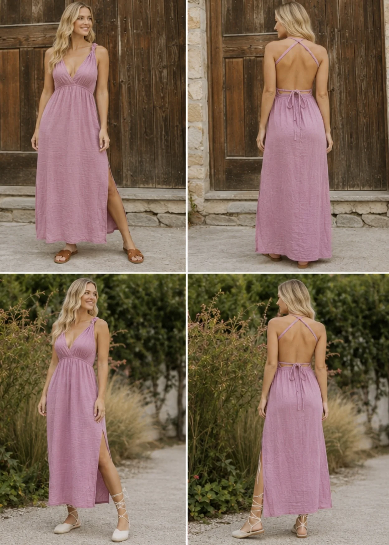 Muslin V-Neck Slit Dress