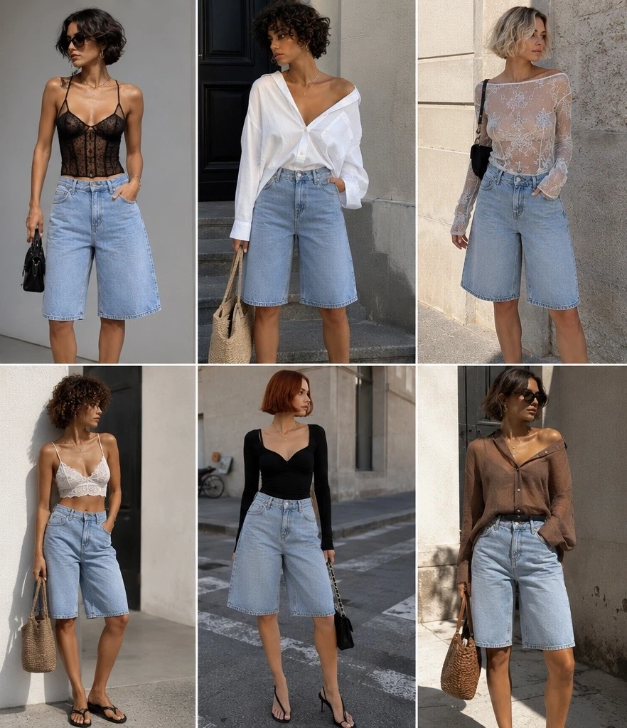Açık Mavi Bermuda Jean Şort