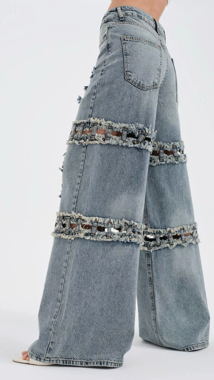 Palazzo köprülü yırtık lazer kot - Resim 3