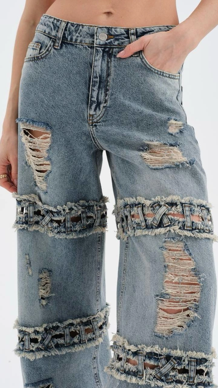 Palazzo köprülü yırtık lazer kot - Resim 4