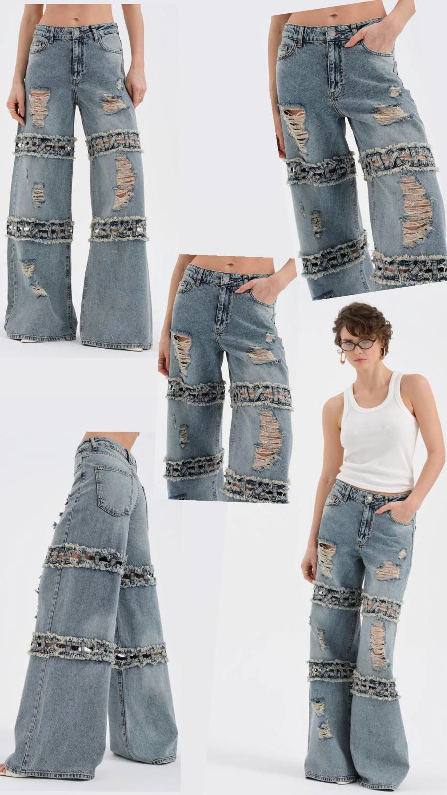 Palazzo köprülü yırtık lazer kot - Resim 5