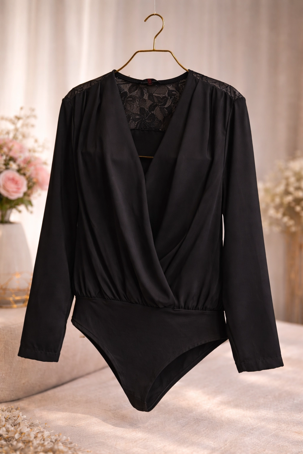 Degaje Yaka Danteli Likralı Krep Bluz Zıbın