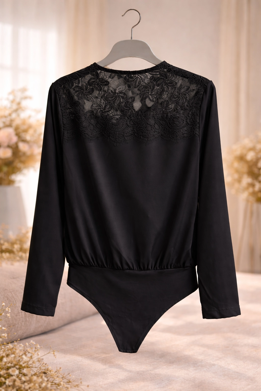 Degaje Yaka Danteli Likralı Krep Bluz Zıbın - Resim 3