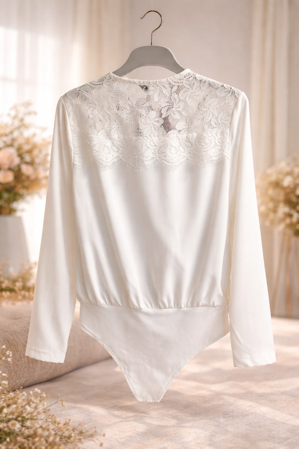 Degaje Yaka Danteli Likralı Krep Bluz Zıbın - Resim 7