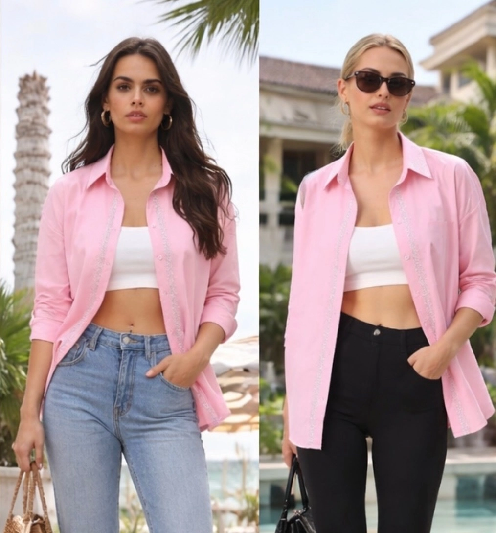 Koton önden gümüş taşlı gömlek - Resim 3