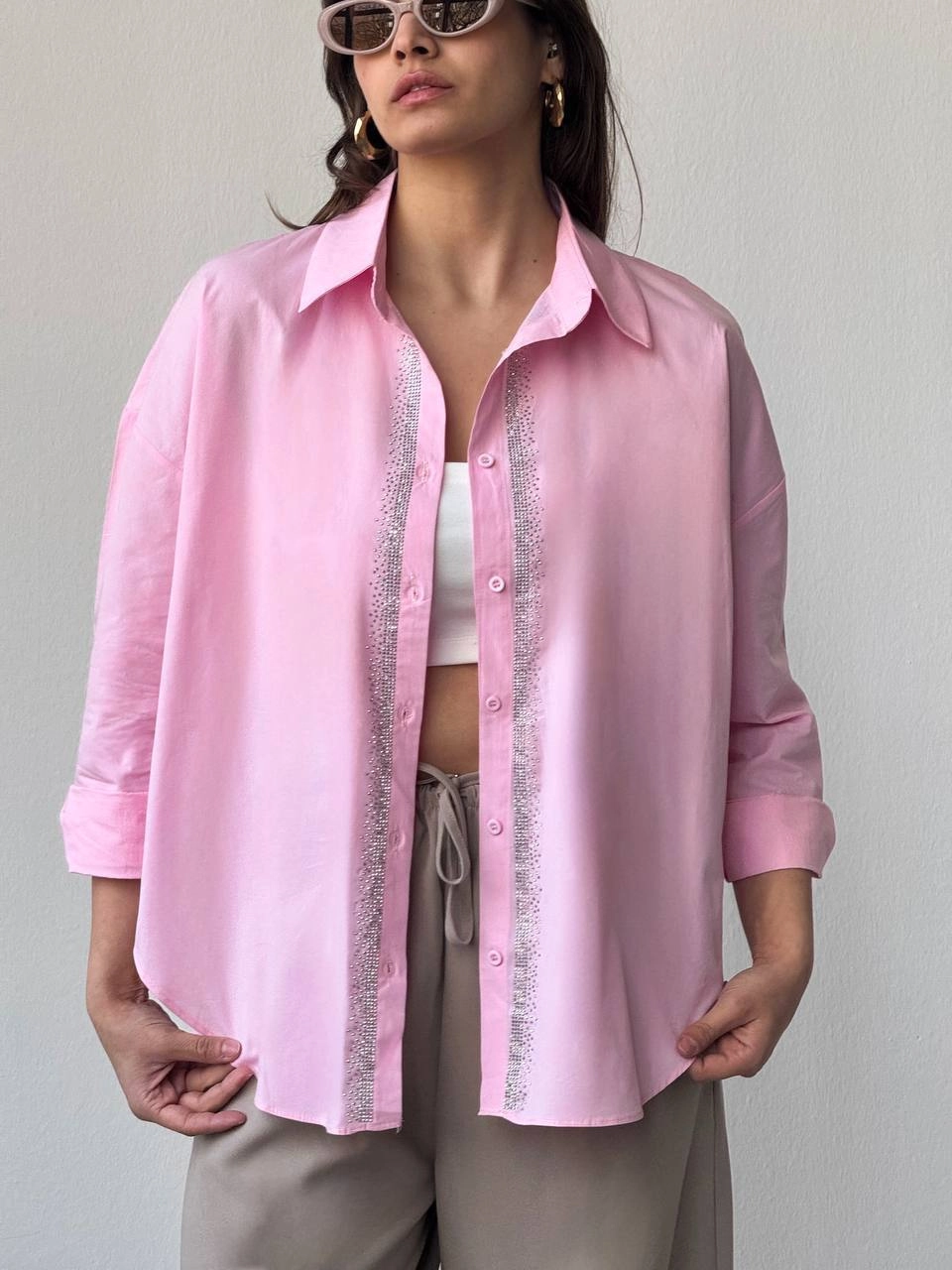 Koton önden gümüş taşlı gömlek - Resim 4