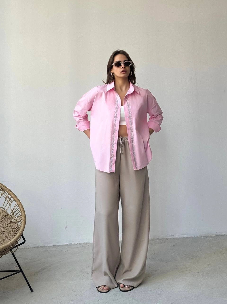 Koton önden gümüş taşlı gömlek - Resim 5