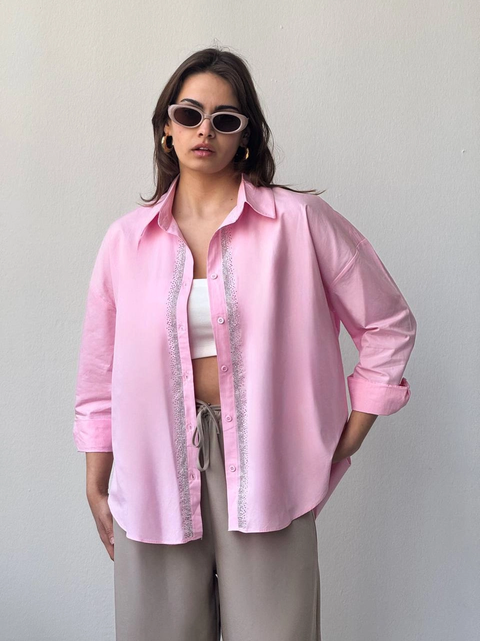 Koton önden gümüş taşlı gömlek - Resim 6