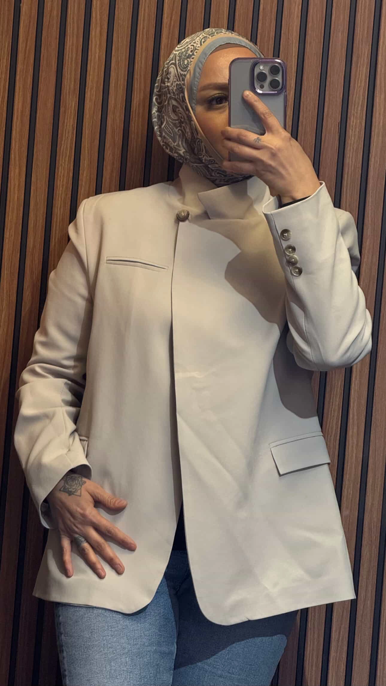 Tek Düğmeli Dik Yaka Ceket - Resim 6