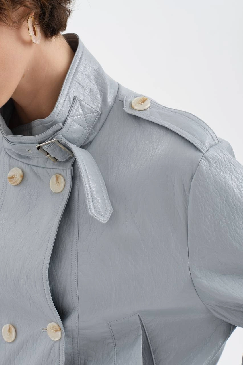 Dik Yaka Bomber Suni Deri Ceket - Resim 3