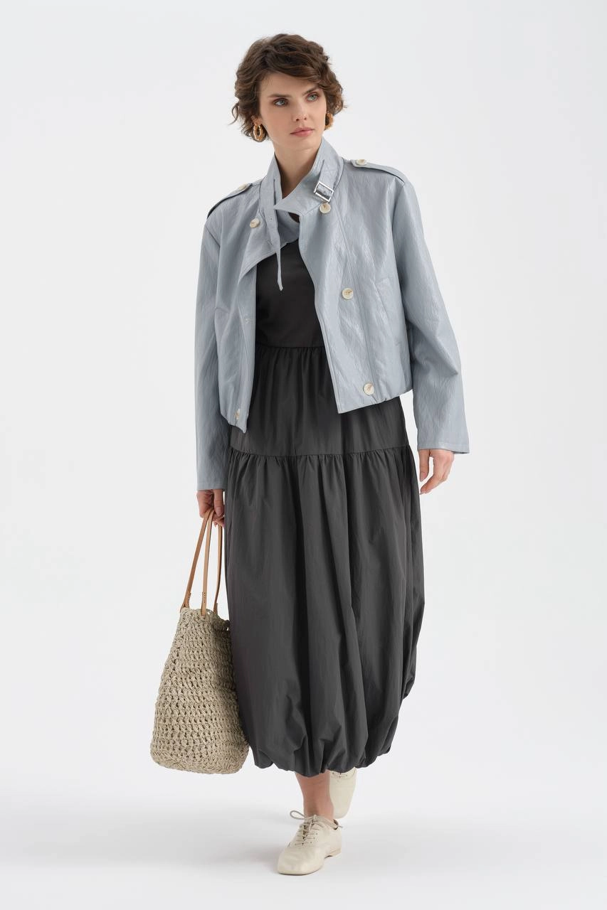 Dik Yaka Bomber Suni Deri Ceket - Resim 7