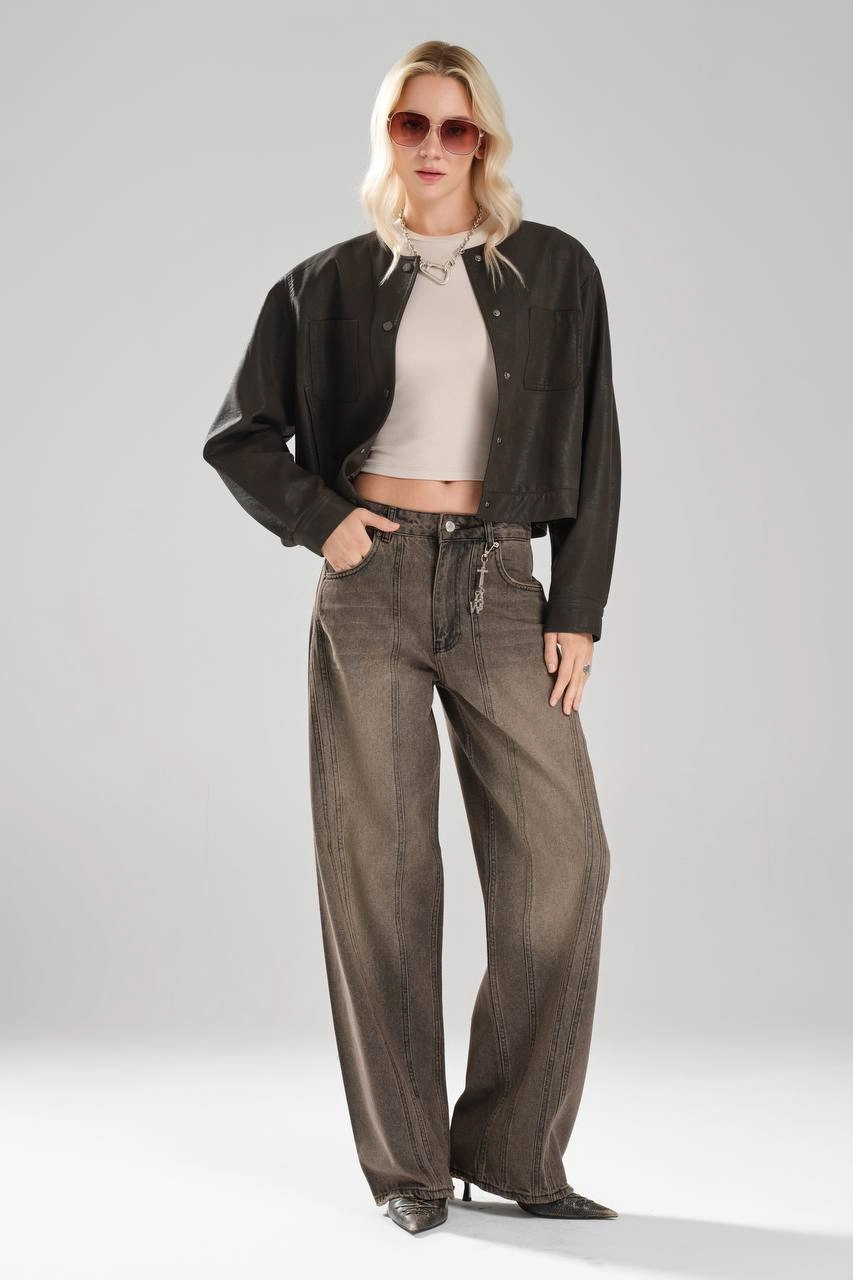 Sıfır Yaka Suni Deri Ceket