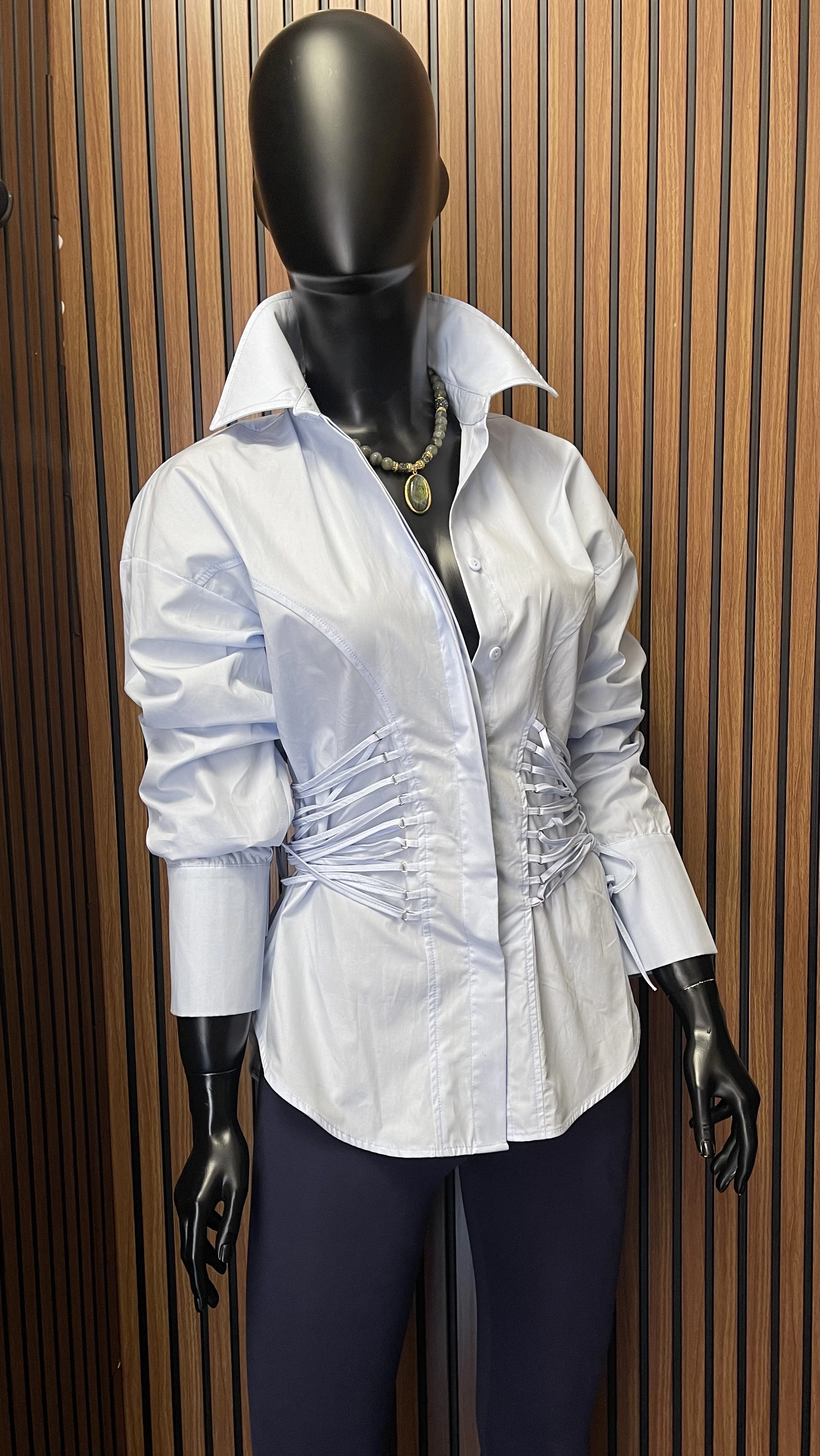 Yanları İp Bağlamalı Tasarım Gömlek - Resim 7