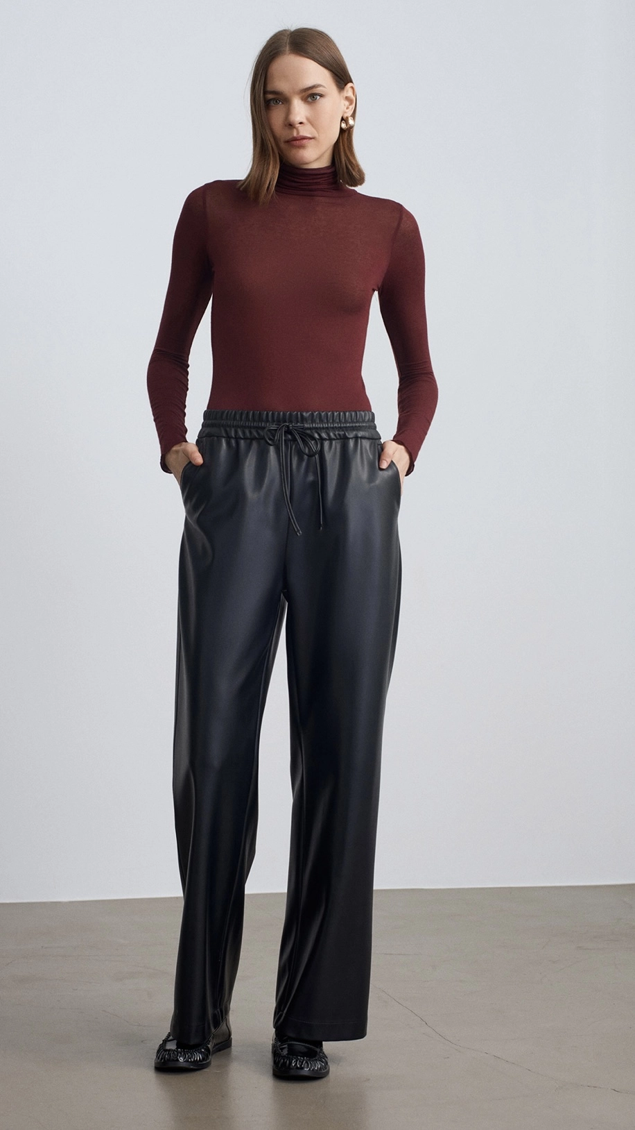 Beli Lastikli Suni Deri Pantolon - Resim 5