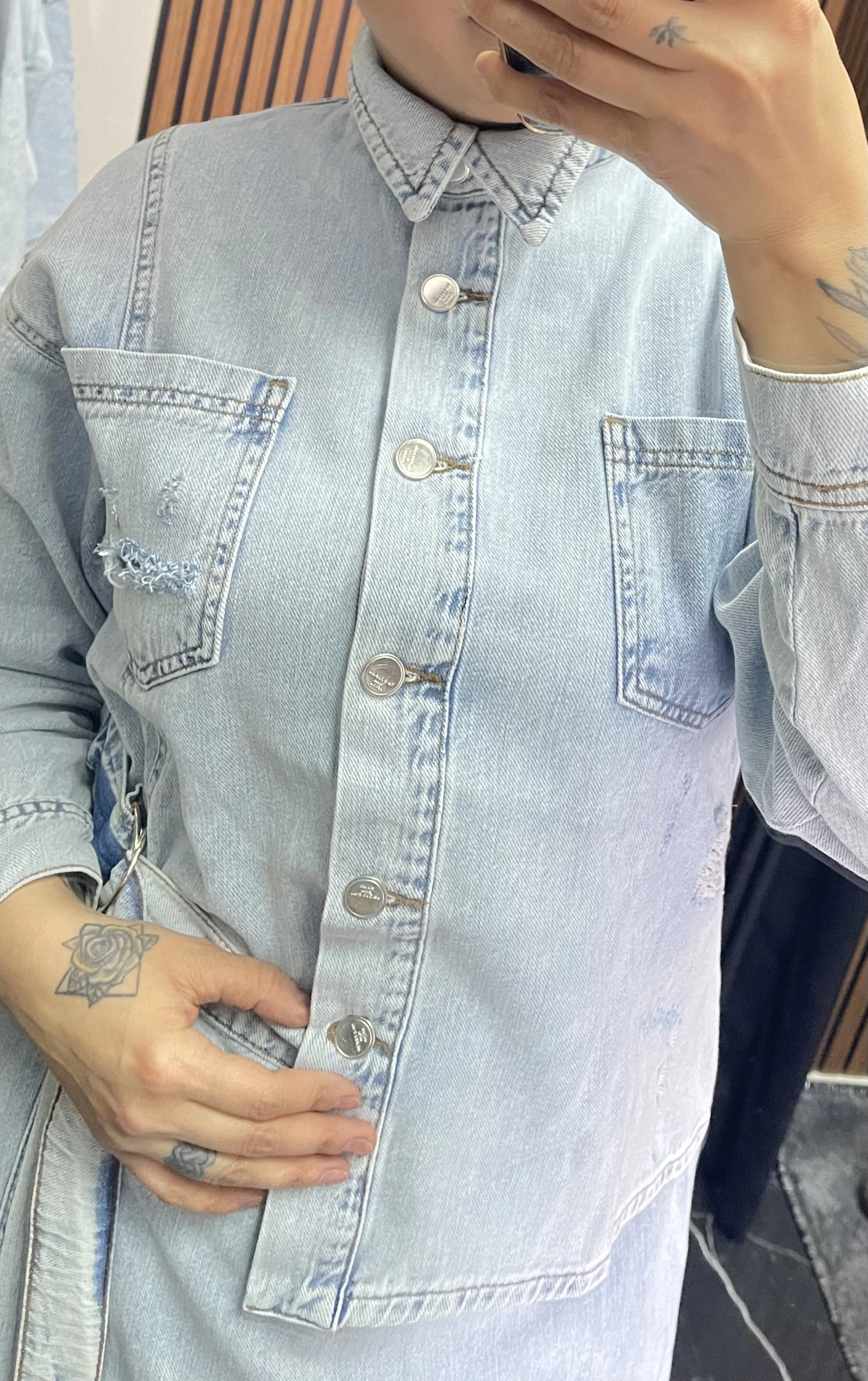 Etek Gömlek Görünümlü Kot Elbise