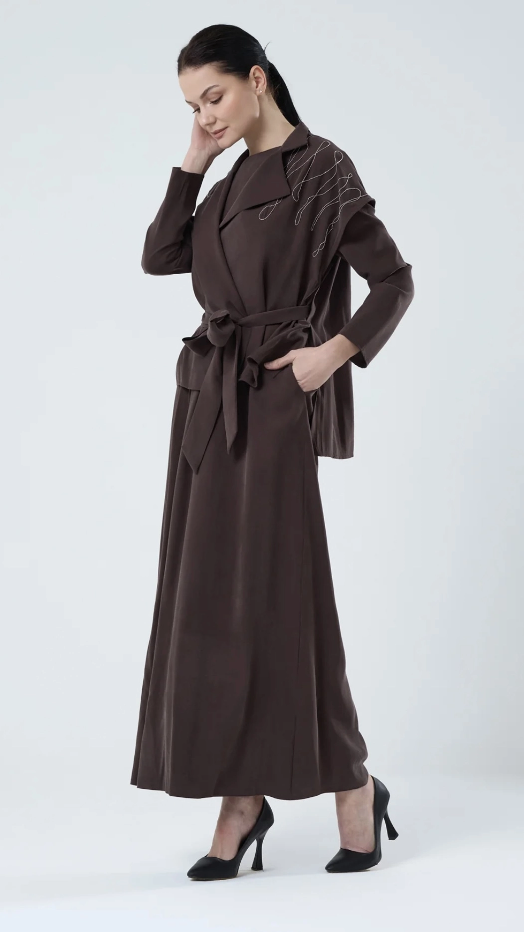 Jupe Omuzları İşlemeli Yelekli Elbise - Resim 12