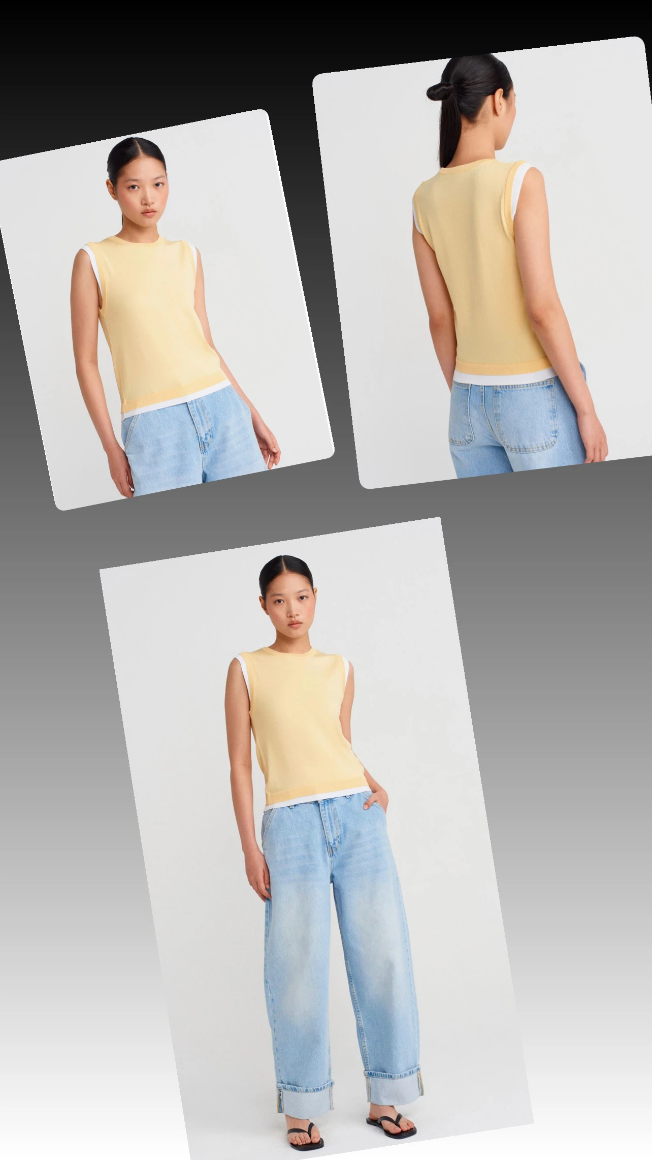 Çift Yaka Görünümlü Kolsuz Triko - Resim 5