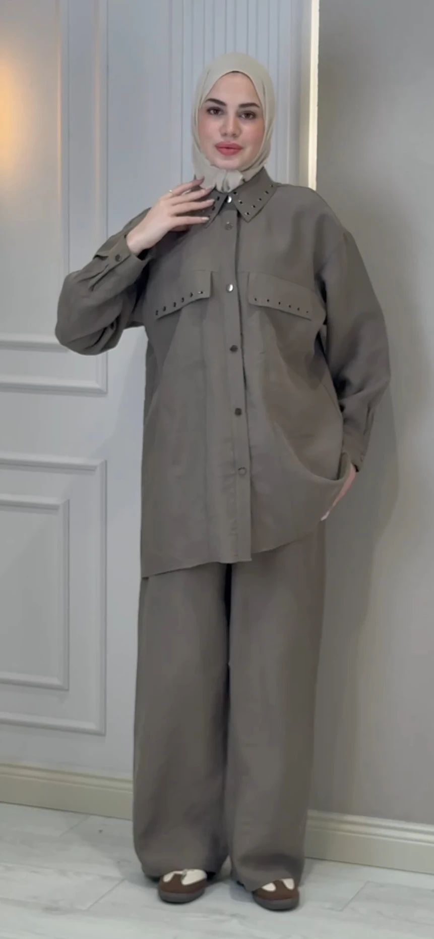 Jupe Haki Metal Pantalonlu Takım - Resim 7