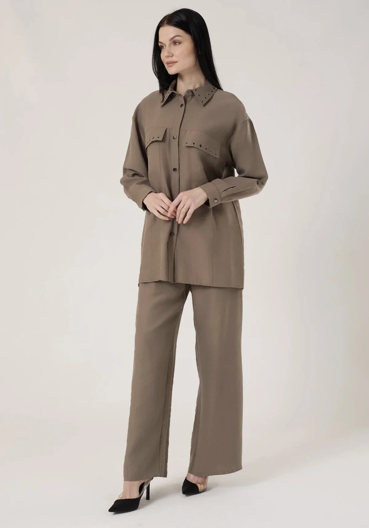 Jupe Haki Metal Pantalonlu Takım - Resim 15