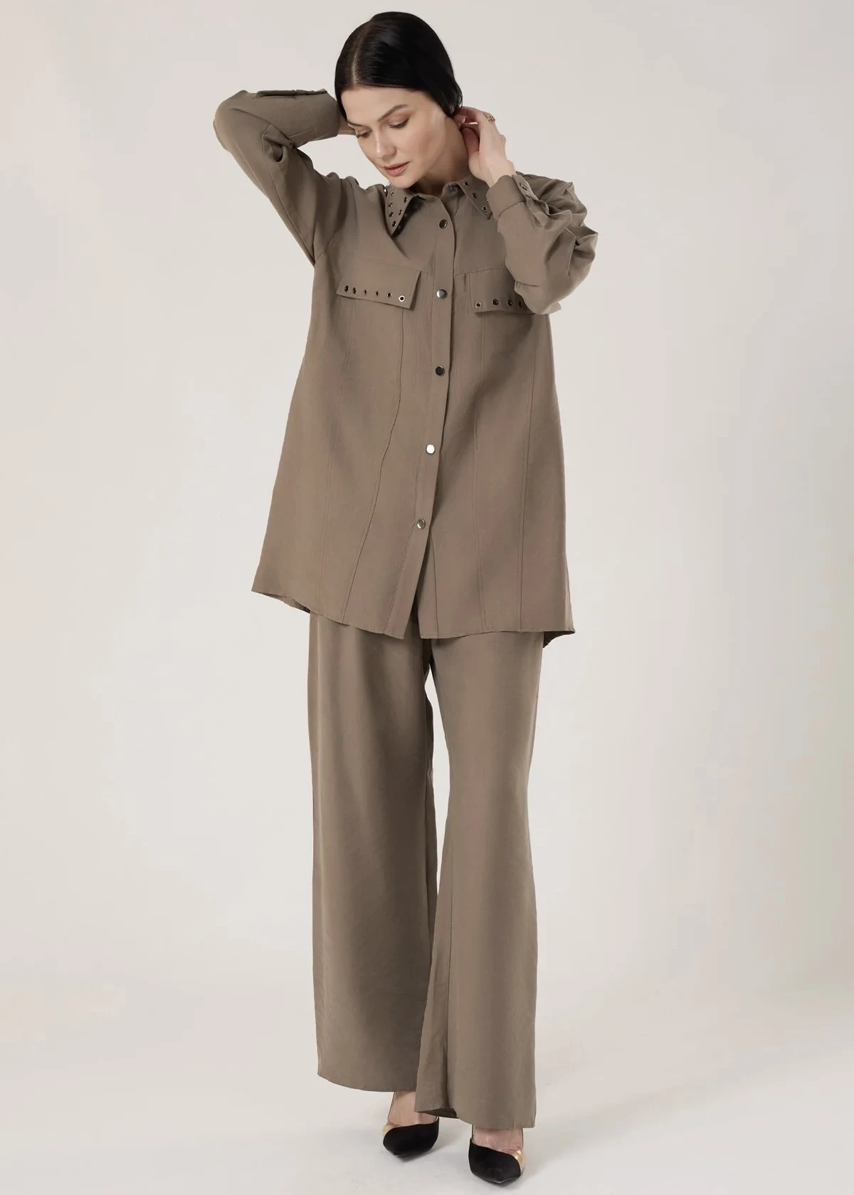 Jupe Haki Metal Pantalonlu Takım - Resim 17