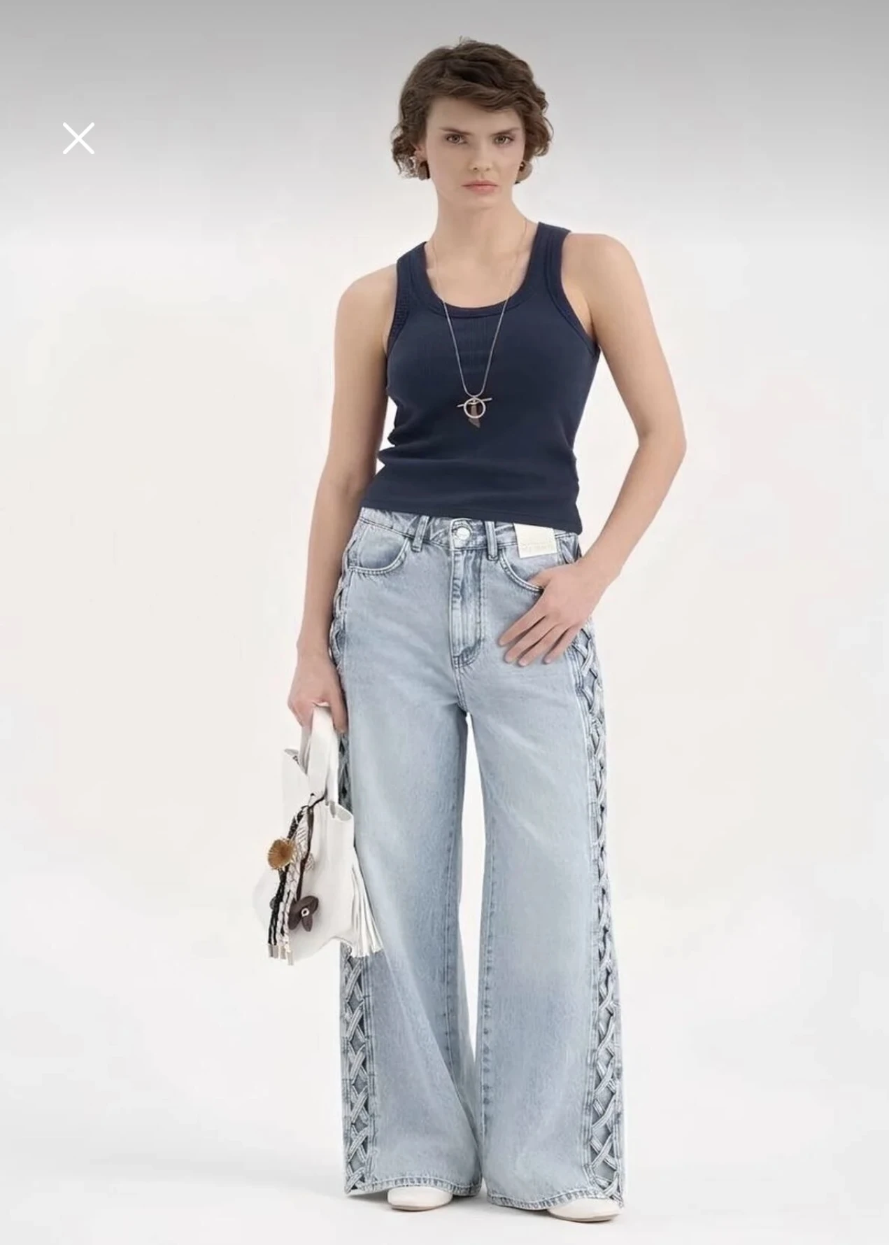 Yanları Boş Örgülü Palazzo Pantolon - Resim 3