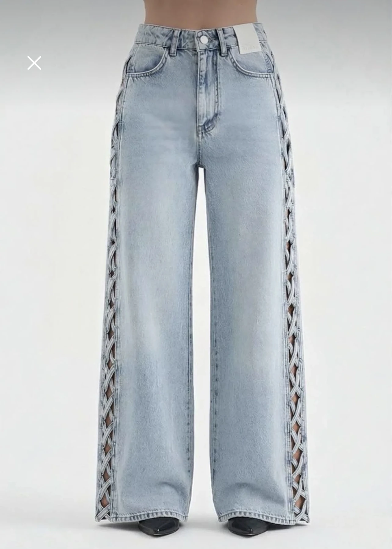 Yanları Boş Örgülü Palazzo Pantolon - Resim 5