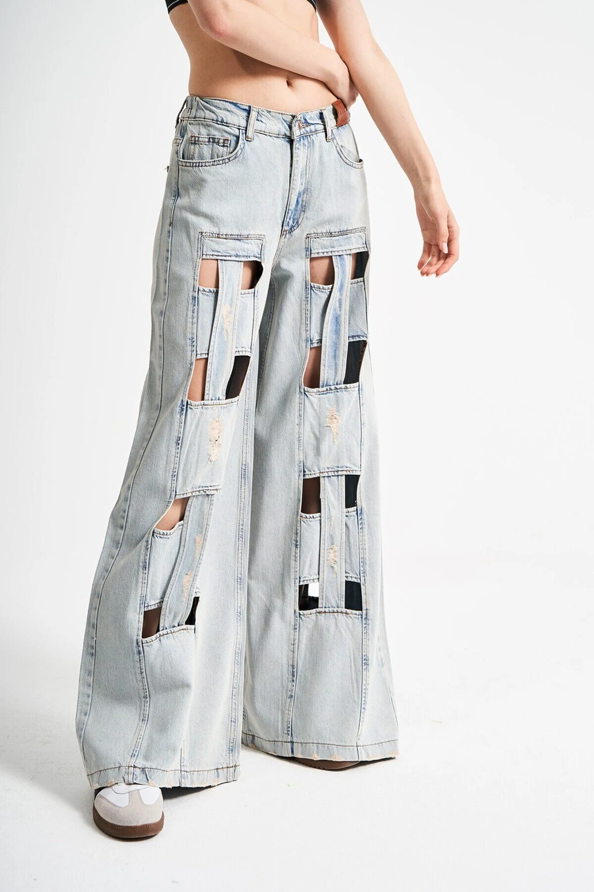 Kare Pencere Palazzo Kot Pantalon - Resim 6