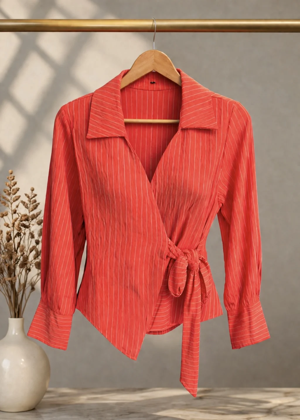 Çizgili Yandan Bağlamalı Gömlek - Resim 4