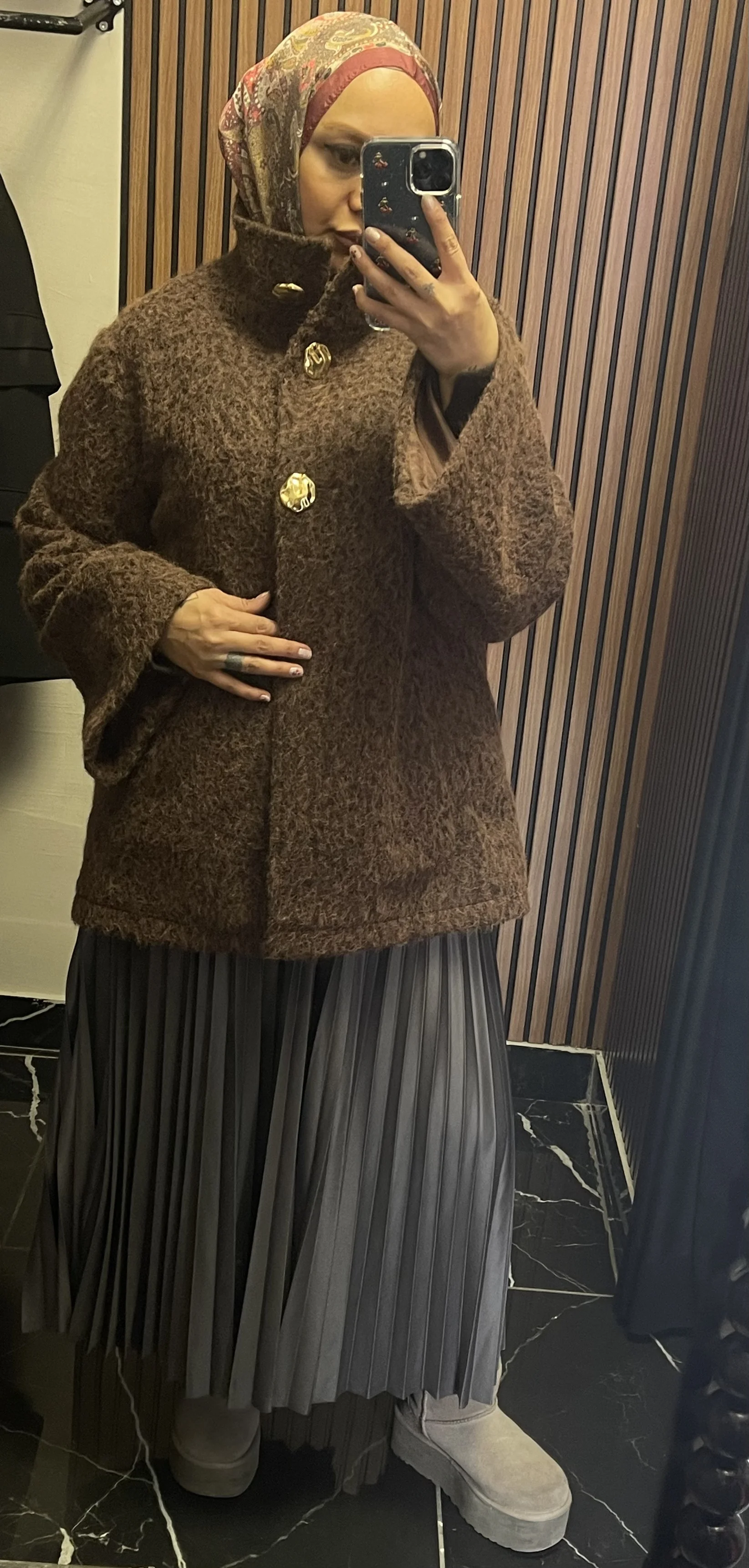 معطف ذو ياقة واقفة مجعد - Resim 6