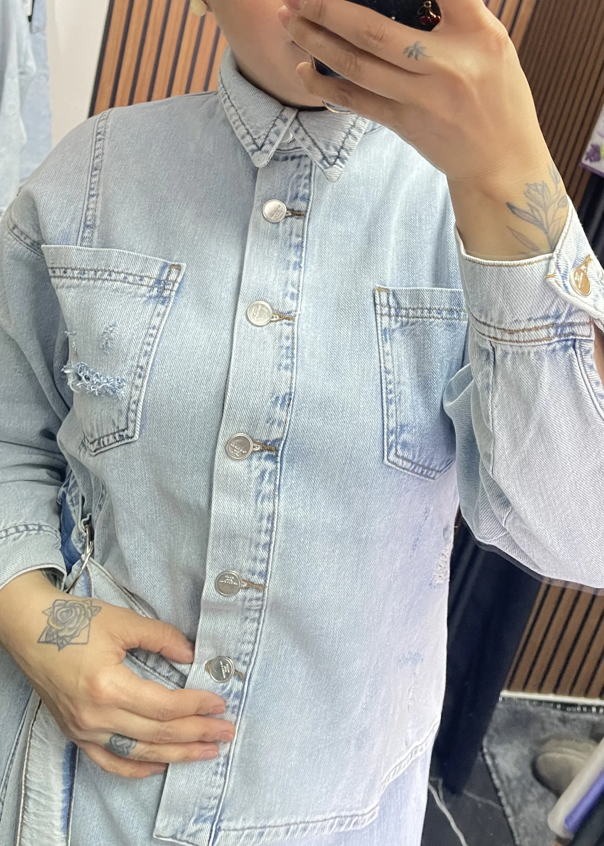 Skirt Shirt Look Denim Dress - Resim 6