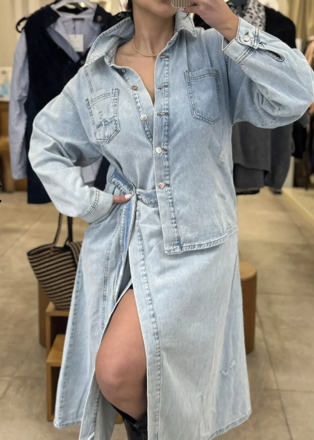 Skirt Shirt Look Denim Dress - Resim 7