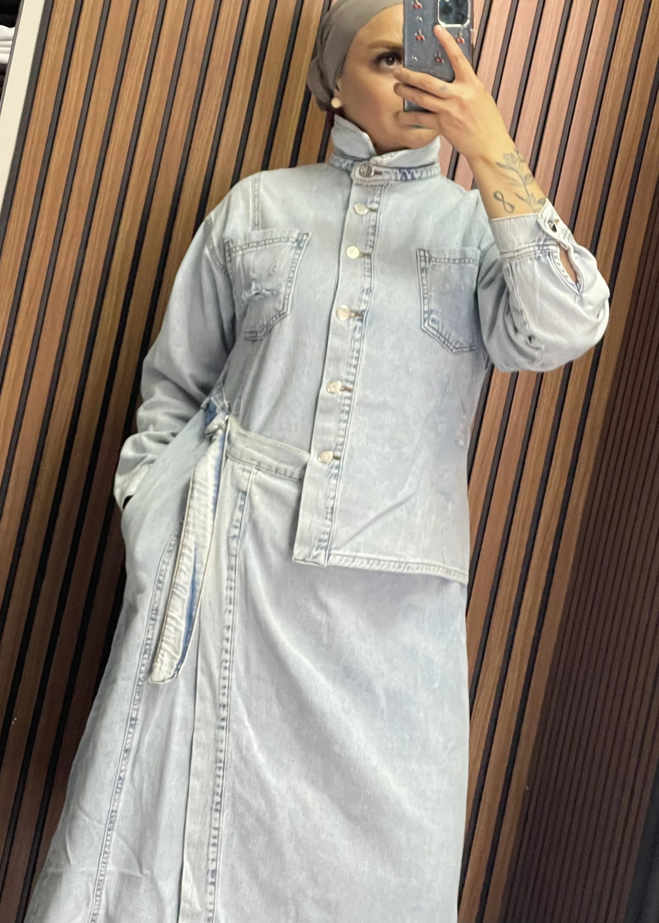 Skirt Shirt Look Denim Dress - Resim 9