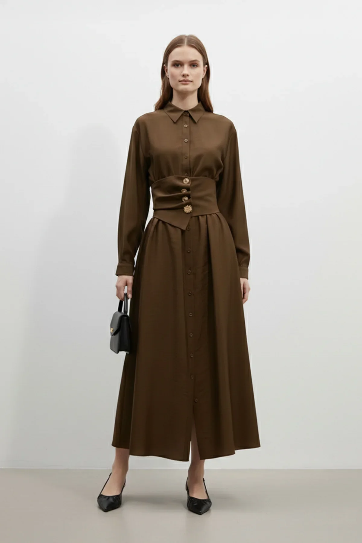 Saul Pointe Shirt Collar Dress - Resim 3