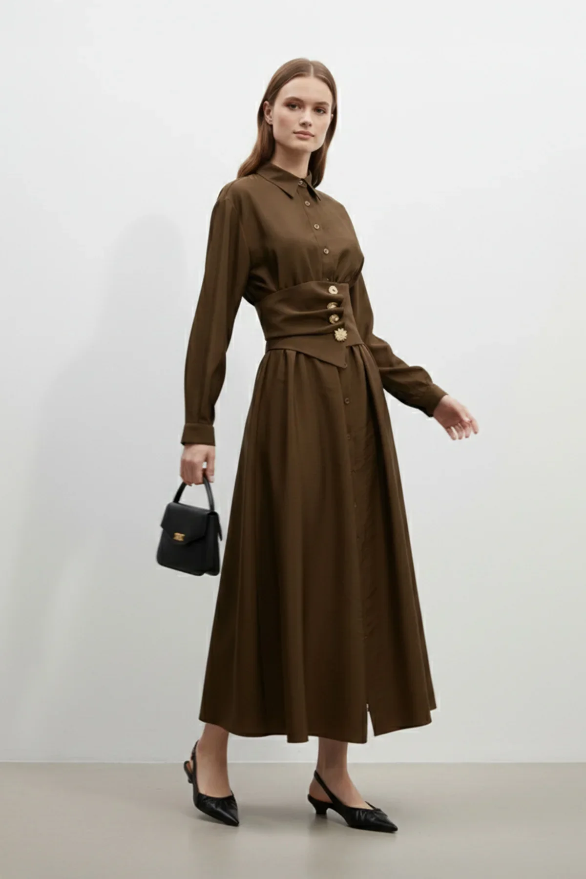 Saul Pointe Shirt Collar Dress - Resim 5