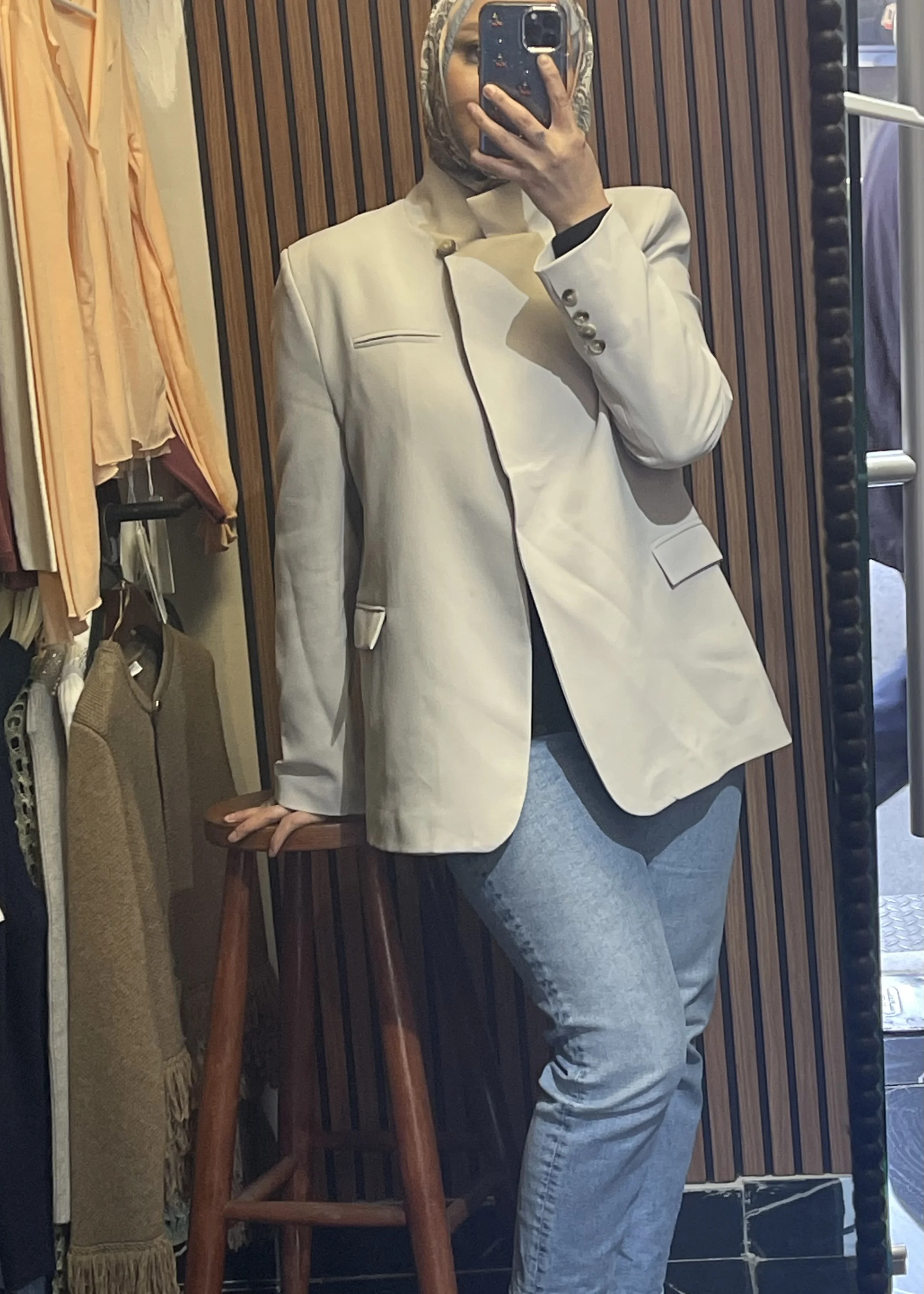 Single Button Stand Collar Jacket - Resim 3