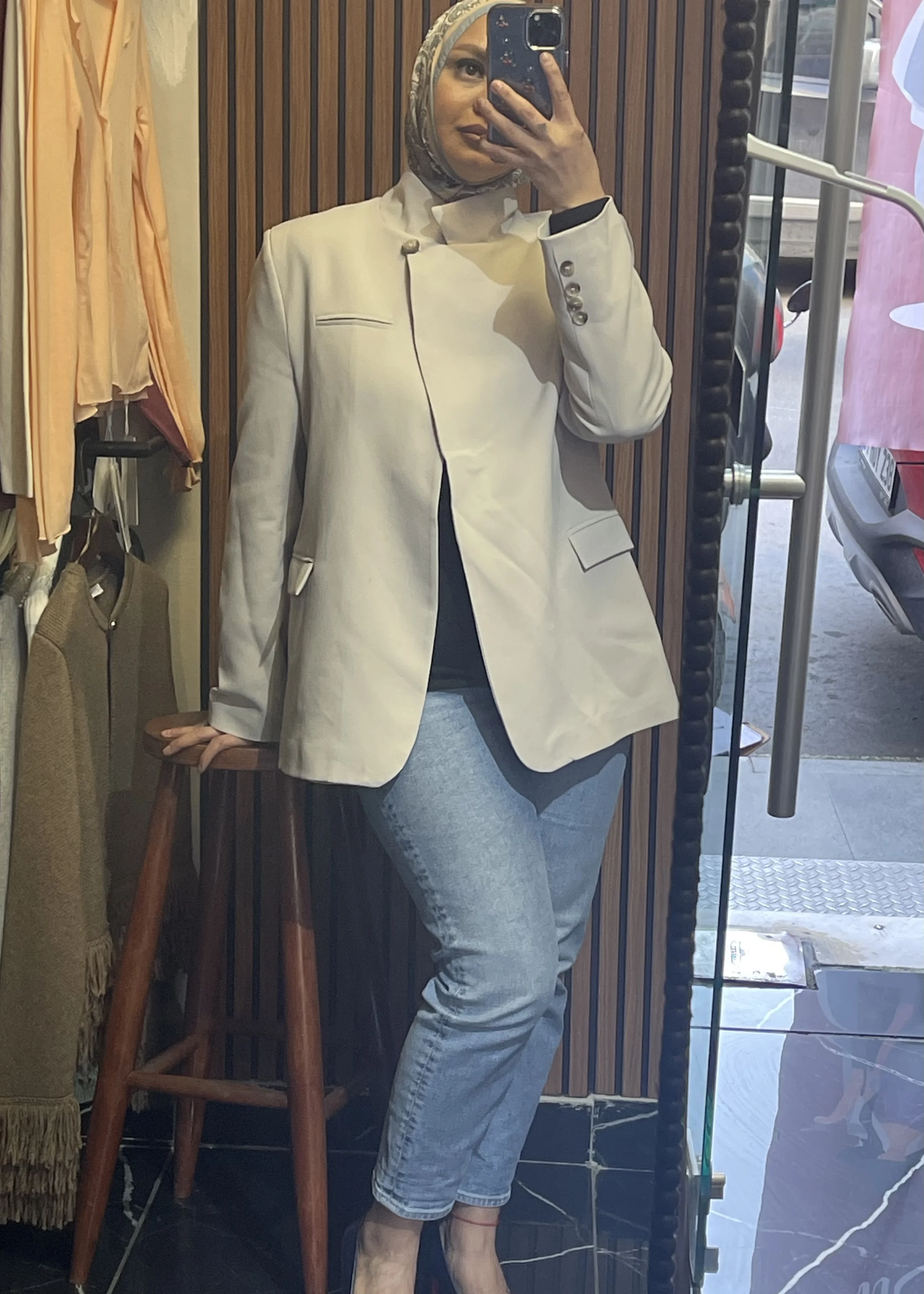 Single Button Stand Collar Jacket - Resim 4