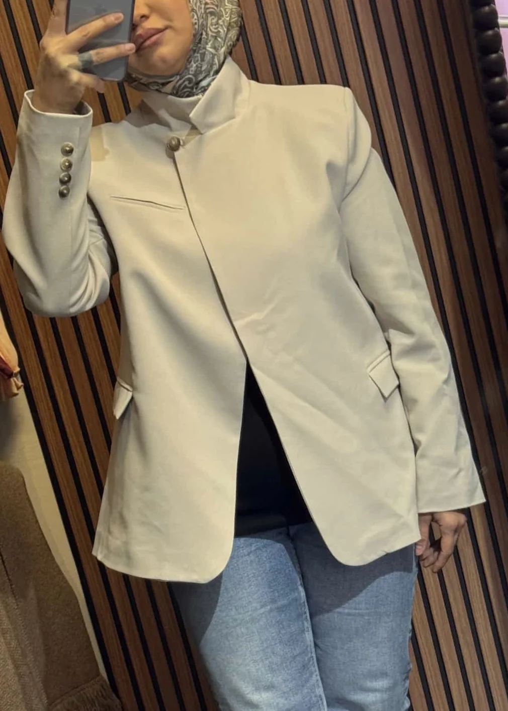 Single Button Stand Collar Jacket - Resim 5