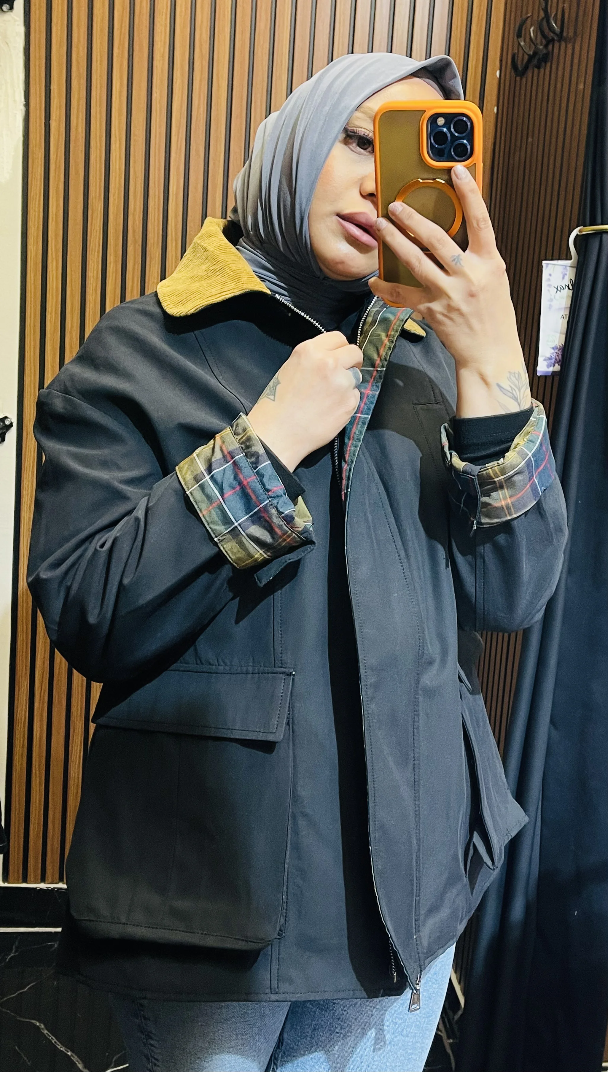 Barbour Kadife Yaka Trençkot - Resim 5