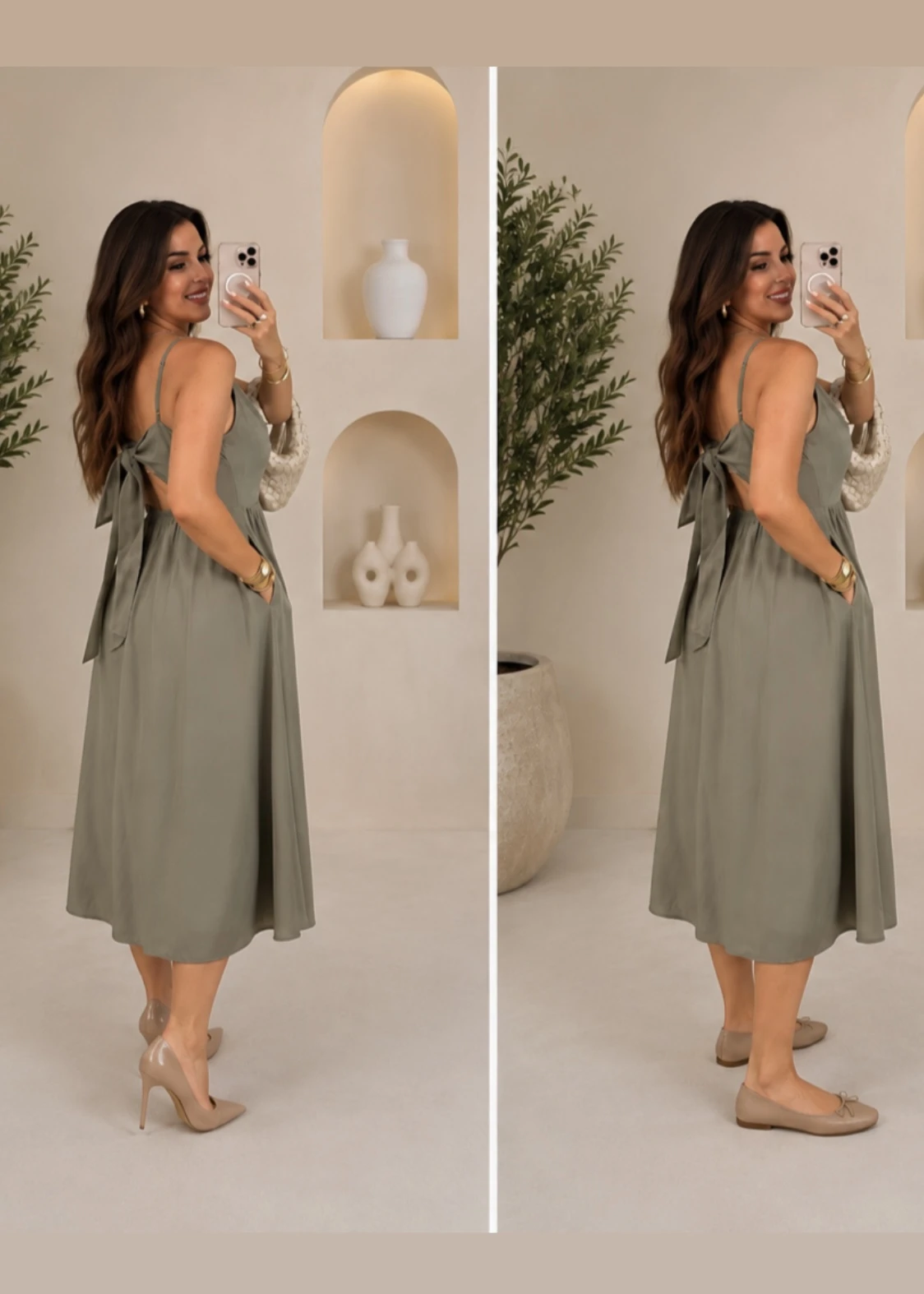 Arkası Fiyonklu Tencel Elbise - Resim 3