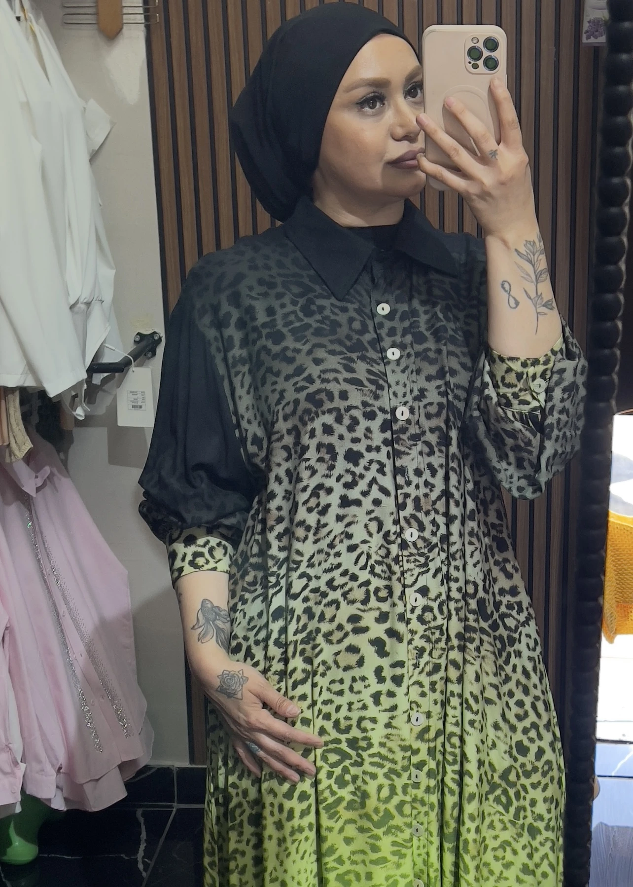 Leoparlı Yeşil Elbise - Resim 6