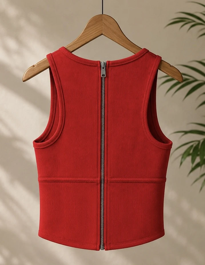 Kırmızı Korse Tasarımlı Fit Bluz - Resim 3