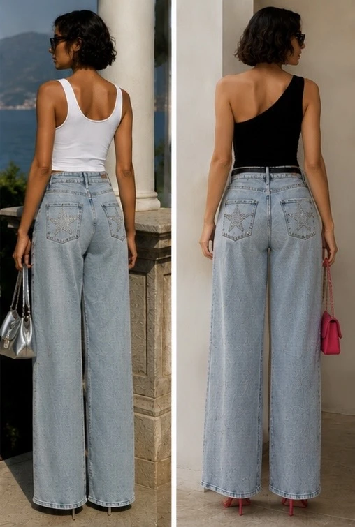 Yıldız Taşlı Denim Pantolon - Resim 3
